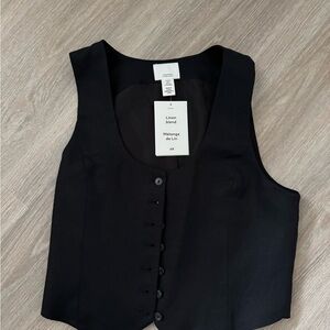 H&M Black Linen Blend Button-Up Vest